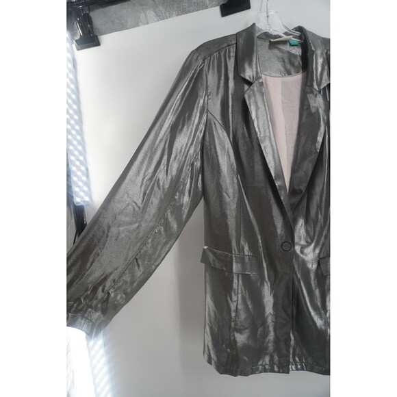 Anthropologie Maeve Zada Metallic Silver Blazer Longline DiscoChic Jacket Sz 20W - Picture 5 of 10